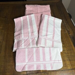 Vtg NOS Martex 4pc Bath Towel‎ Set English Rose Pink And White Stripes